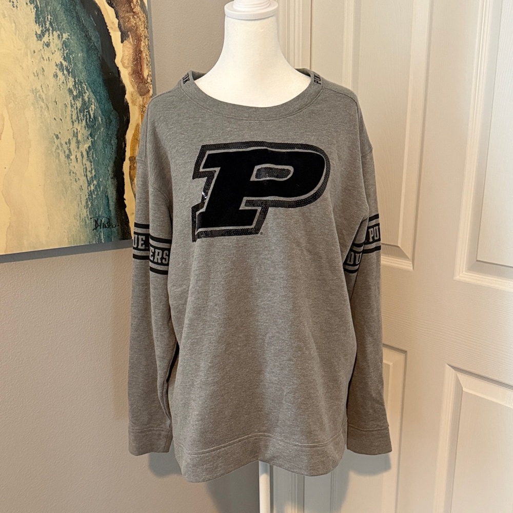 PURDUE - PINK Victoria's Secret Gray Crew Neck Sweatshirt